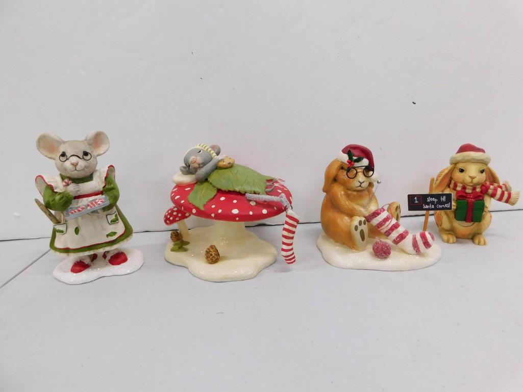 Bethany Lowe Mice Lot : Christmas Eve Sleeping Mouse on Toadstool 4.5" Figure: Bethany Lowe Mice Lot : Christmas Eve Sleeping Mouse on Toadstool 4.5" Figure. Mama Mouse Baking Candy Canes 4.75" Figure, Santa's Stocking Bunny Rabbit 4" Figure, Jim Shore 4" Chr