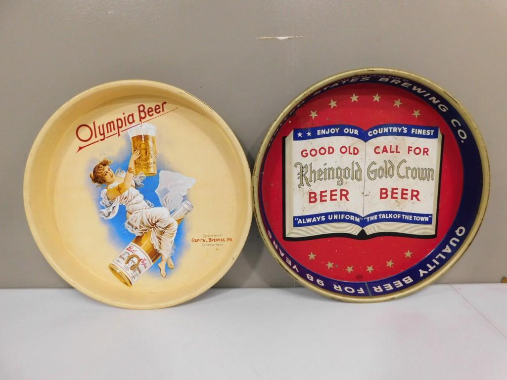 2 Vintage Beer Trays incl Rheingold Gold Crown Beer and Olympia Beer (1 of 4)