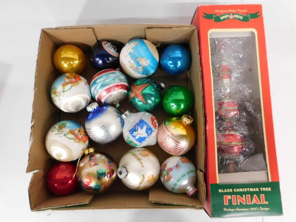 Christmas Ornaments incl Vintage, Shiny Brite Germany, Shiny Brite Glass Christmas Tree Finial, etc: Christmas Ornaments incl Vintage, Shiny Brite Germany, Shiny Brite Glass Christmas Tree Finial Topper, etc