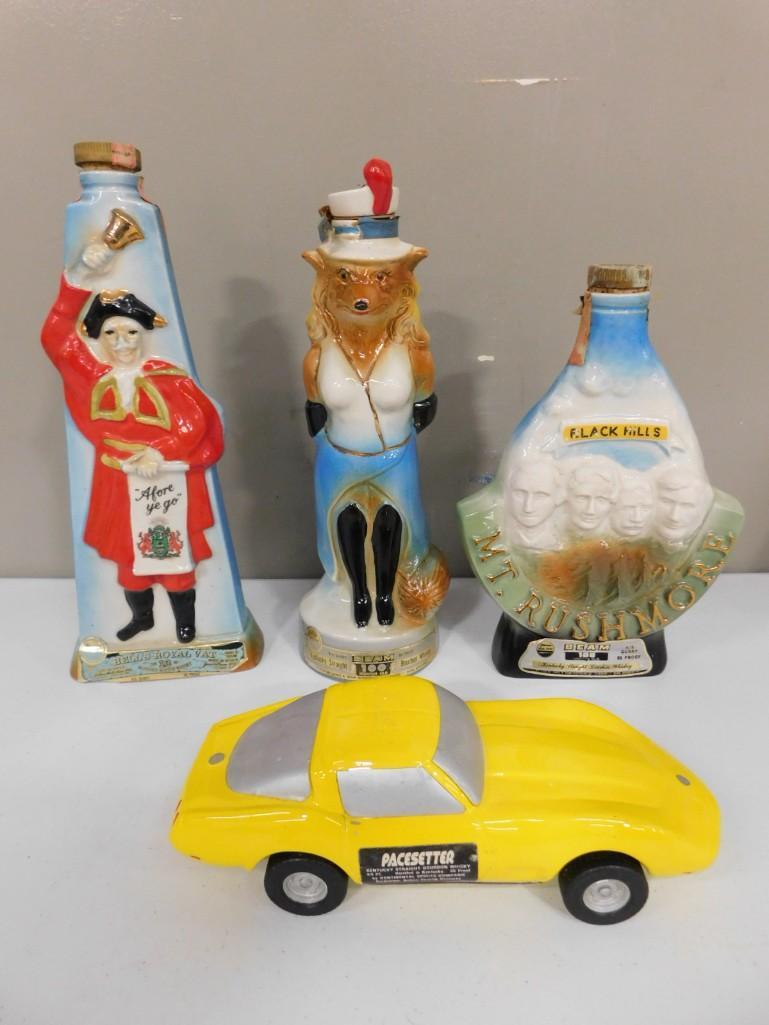 4 Figural Decanters incl Corvette Coupe Pacesetter, Jim Beam Specialties Club Renee Fox Whiskey Deca (1 of 5)