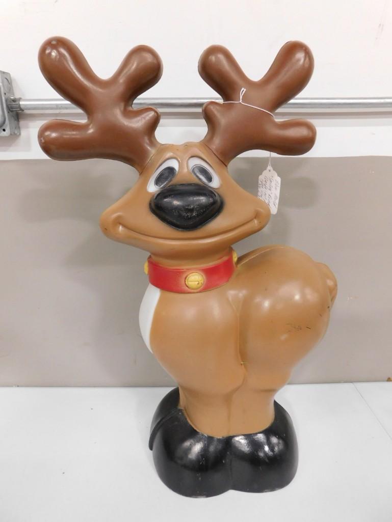 Large Blow Mold Smiling Reindeer: Large Blow Mold Smiling Reindeer . This is the larger sized one. Condition: it does not have a light