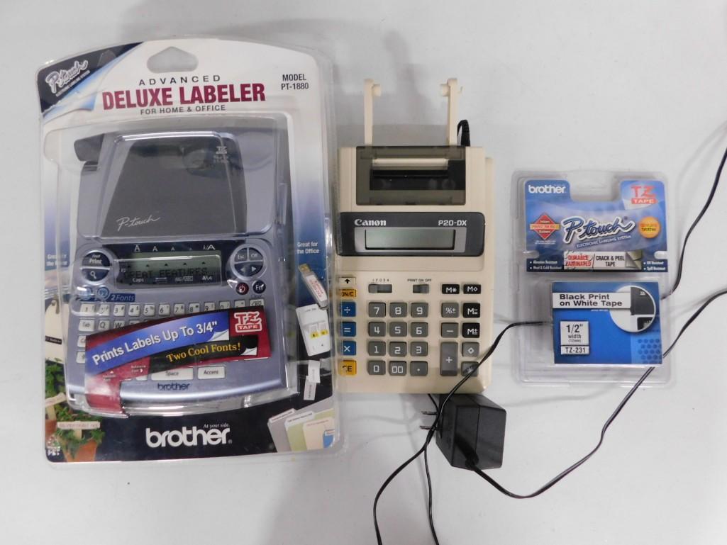 Brother P-Touch Deluxe Labeler, P-Touch Tape, Canon Calculator (1 of 4)
