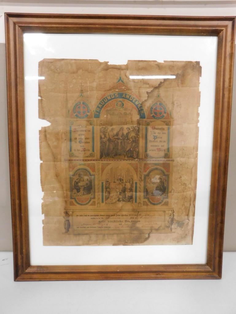 Antique German Church Wedding Certificate from the 1800's (1 of 6)