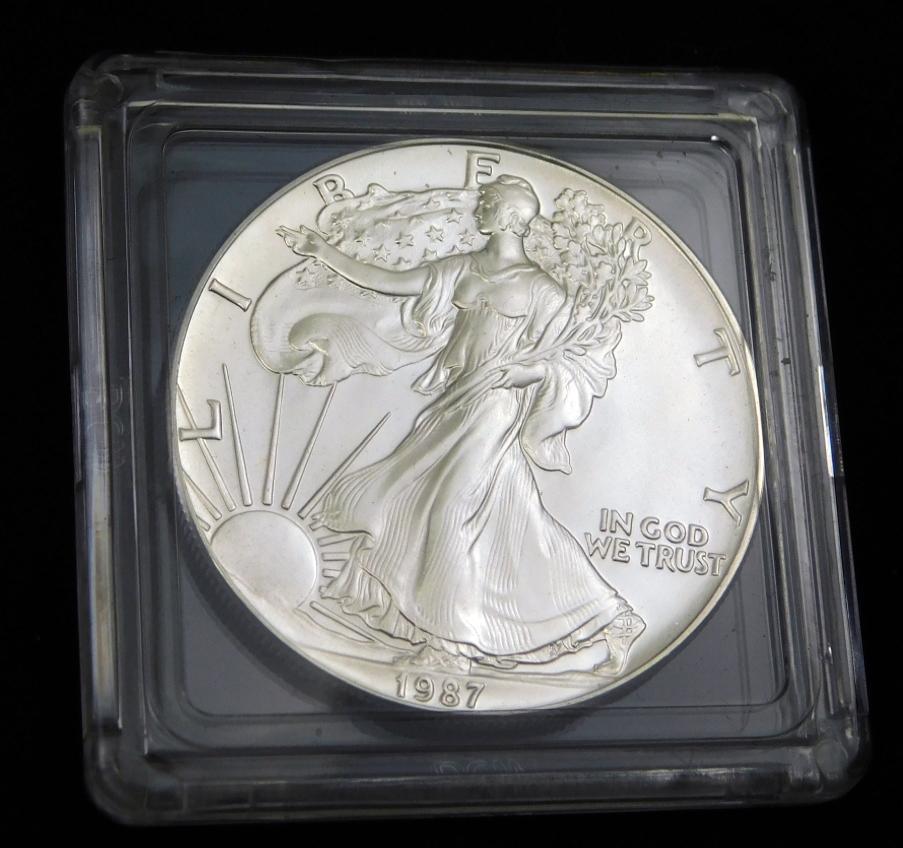 1987 BU American Silver Eagle 1 oz Fine Silver Round (1 of 2)