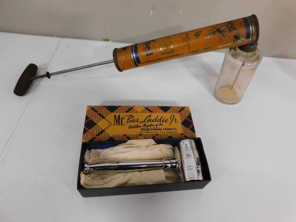 Vintage Insecticide Spray Gun, and Mr. Bar Laddie Jr. Mixer Set: Vintage Insecticide Spray Gun, and Mr. Bar Laddie Jr. Mixer Set