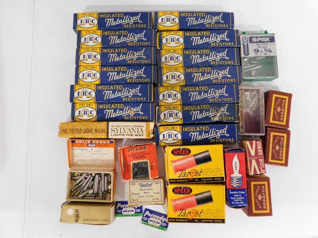 Hardware lot including insulated resistors, Sylvania light bulbs, etc. (1 of 3)