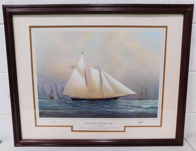 Tim Thompson b. 1951 Listed Marine Artist Special Edition Lithograph "Yacht's of America's Cup": Tim Thompson b. 1951 Listed Marine Artist Special Edition Lithograph "Yacht's of America's Cup" signed lower right, 30"x24"