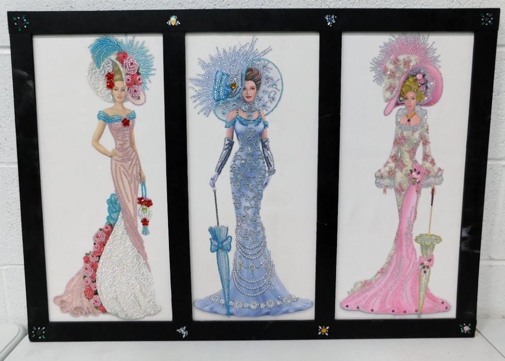 Original Mixed Media 3 Fancy Ladies with Decorative Beadwork Very Detailed Composition (1 of 5)