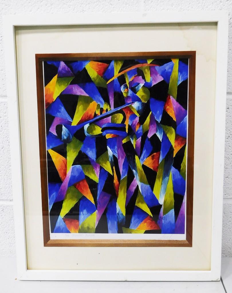 Cubist Composition "The Trumpet Player" Original Print 1/6 Artist Signed Lower Left: Cubist Composition "The Trumpet Player" Original Print 1/6 Artist Signed Lower Left approx 16"x20"
