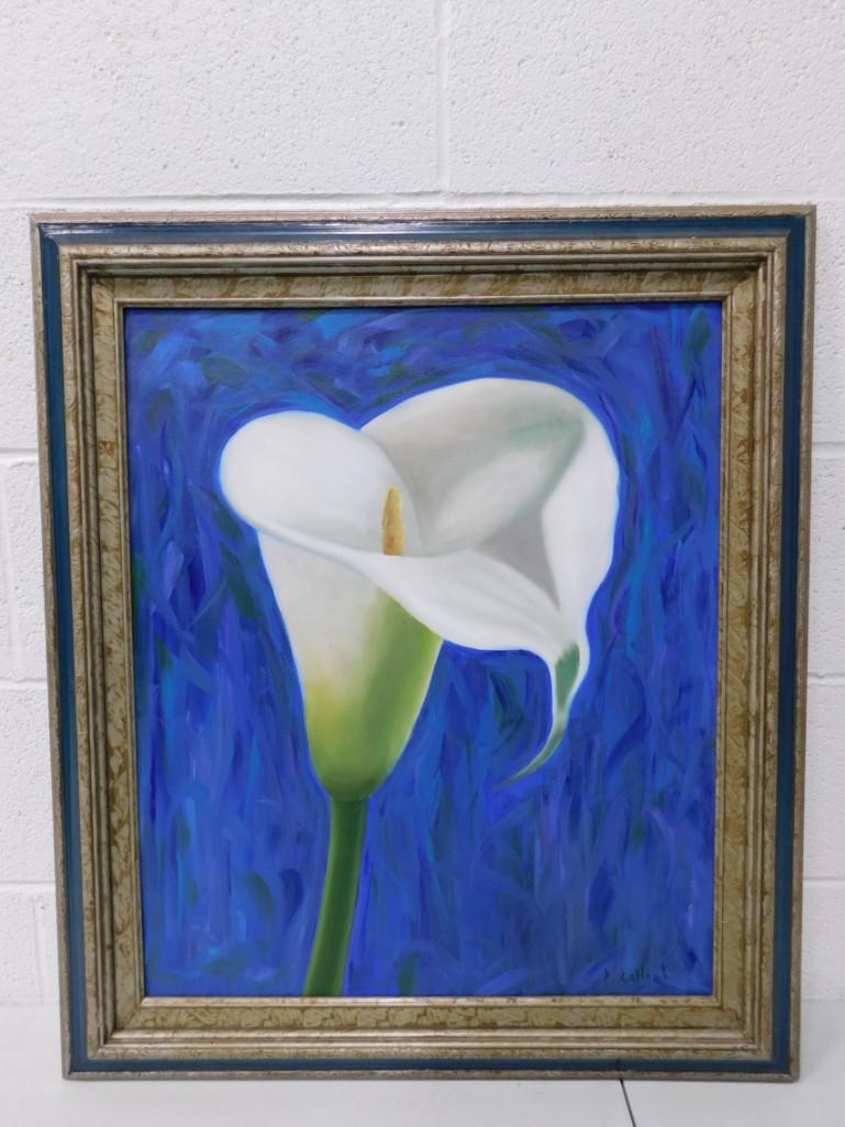 In the Style of Paul Collomb Listed French Artist Oil on Canvas "Cali Lily" 26"X30" (1 of 5)