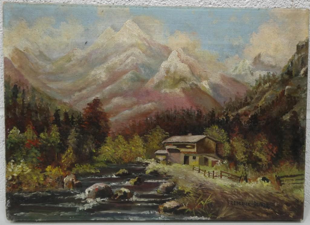 Frederick Becker Listed American Artist 1886-1974 Original Oil on Canvas "Mountain Hillside Cabin" (1 of 4)