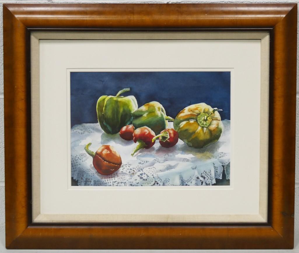 Giovanni Martino Listed American Artist 1908-1997 Original Watercolor "Peppers on Table" Pencil Sign (1 of 4)