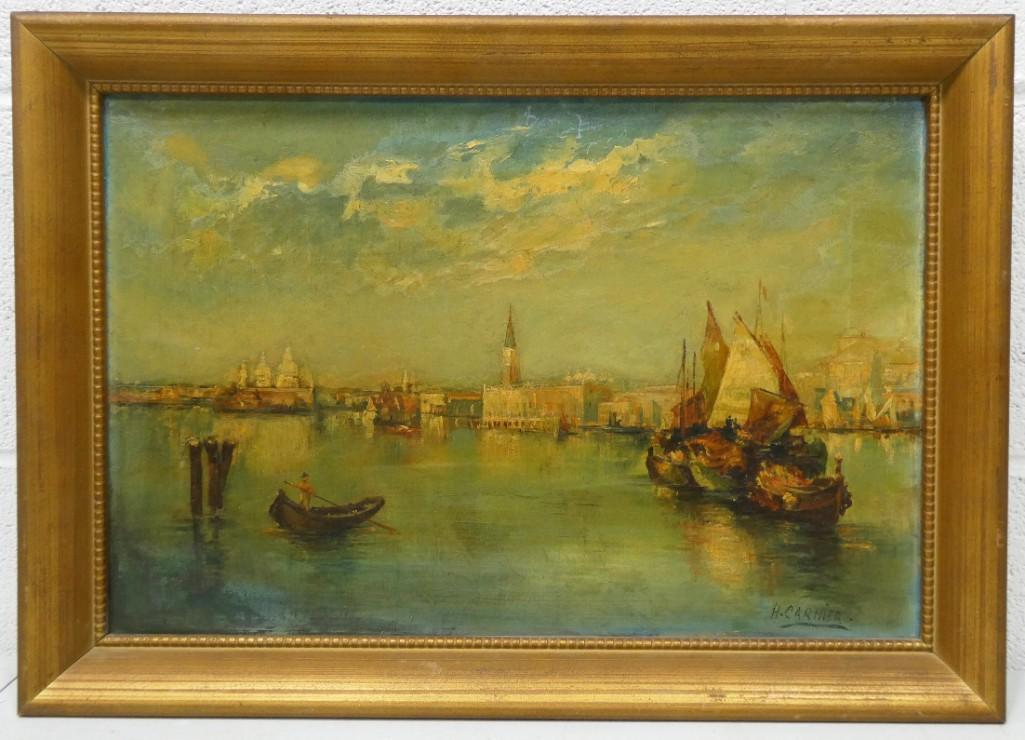 Henry Carnier Pseudonym for Karl Kaufmann 1843-1901 Original Orientalist Oil on Canvas: Henry Carnier Pseudonym for Karl Kaufmann 1843-1901 Original Orientalist Oil on Canvas appears to be the port of Constantinoble Later renamed Istanbul Turkey16"x20"
