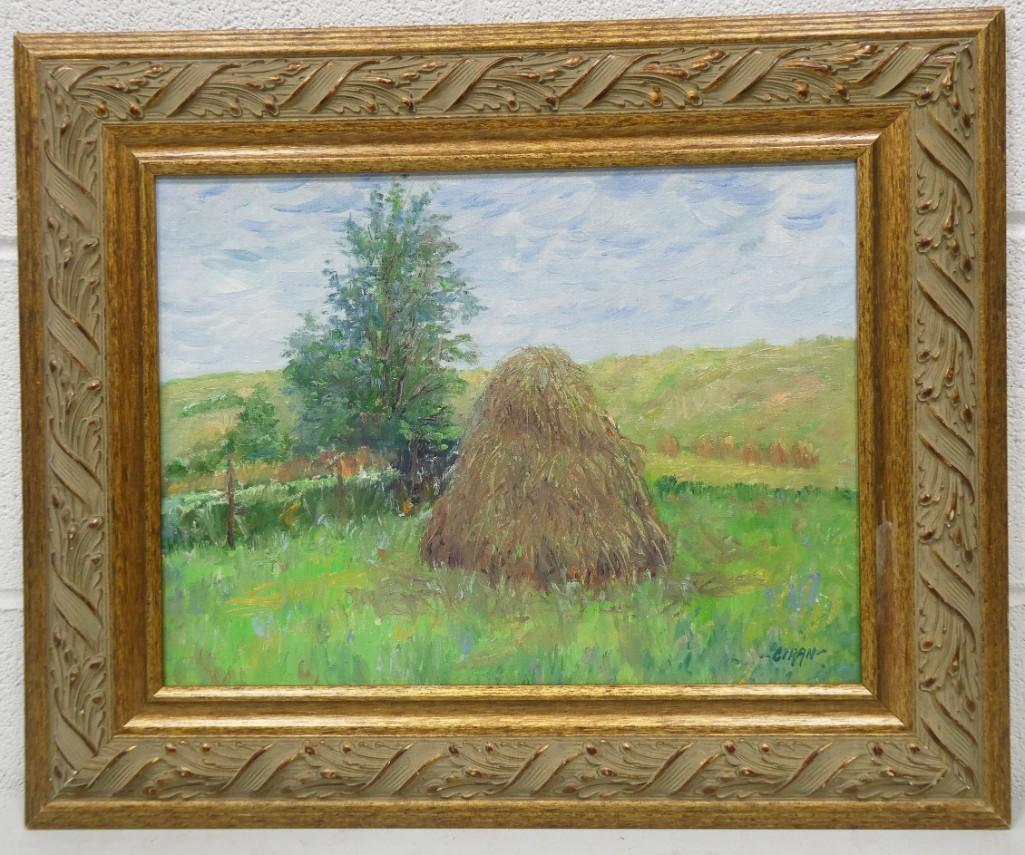 Dusan Ceran Listed Chicago Artist b. 1929 Original Oil "Landscape with Haystack" 22"X18" (1 of 5)