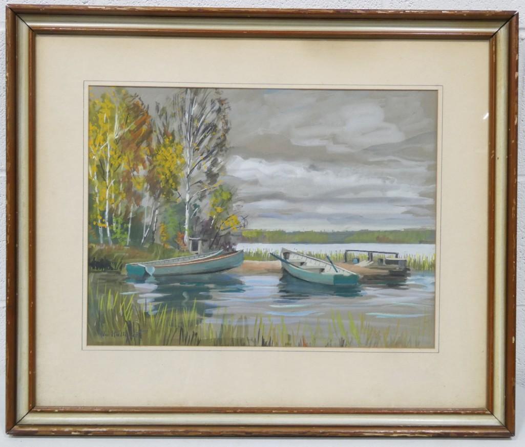William Hallquist Listed Illinois Artist WPA Era Watercolor c. 1940s Signed Lower Left 24"x28": William Hallquist Listed Illinois Artist WPA Era Watercolor c. 1940s Signed Lower Left 24"x28"