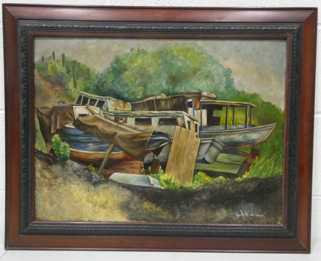 Emeile Albert Gruppe Listed American Artist 1896-1978 Original Sarasota Florida Composition Signed F: Emeile Albert Gruppe Listed American Artist 1896-1978 Original Sarasota Florida Composition Signed Front and Verso 24"x30"