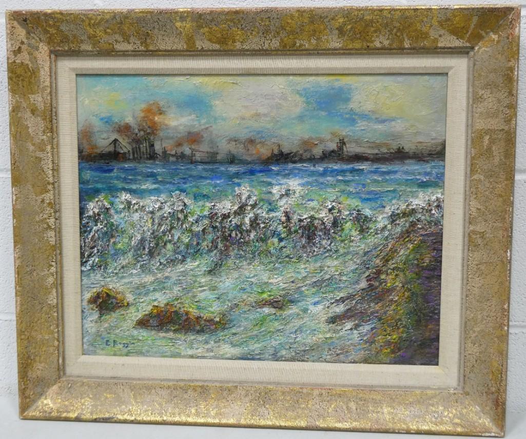 Emilo Boggio Listed Venezuelan Artist 1857-1920 Original Oil Composition "Rocky Coastline" Measures (1 of 4)