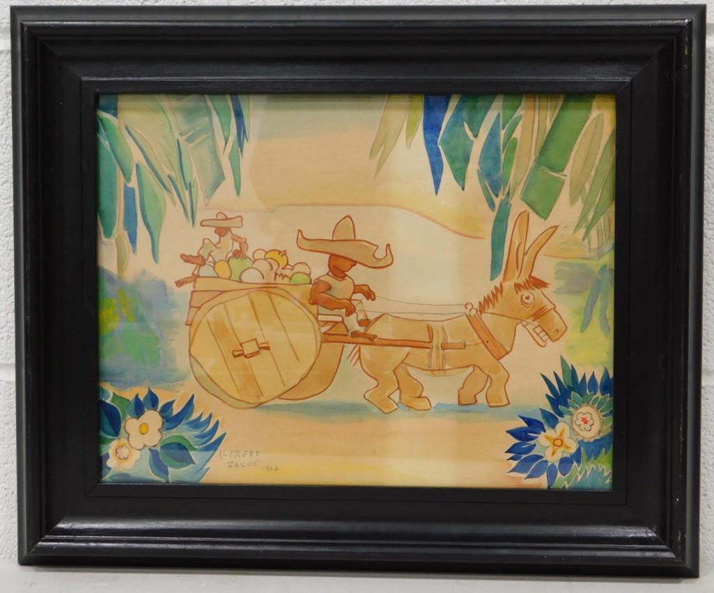 Alfredo Zalce Listed Mexican Artist 1908-2003 Mid Century Watercolor 14"x17": Alfredo Zalce Listed Mexican Artist 1908-2003 Mid Century Watercolor 14"x17"