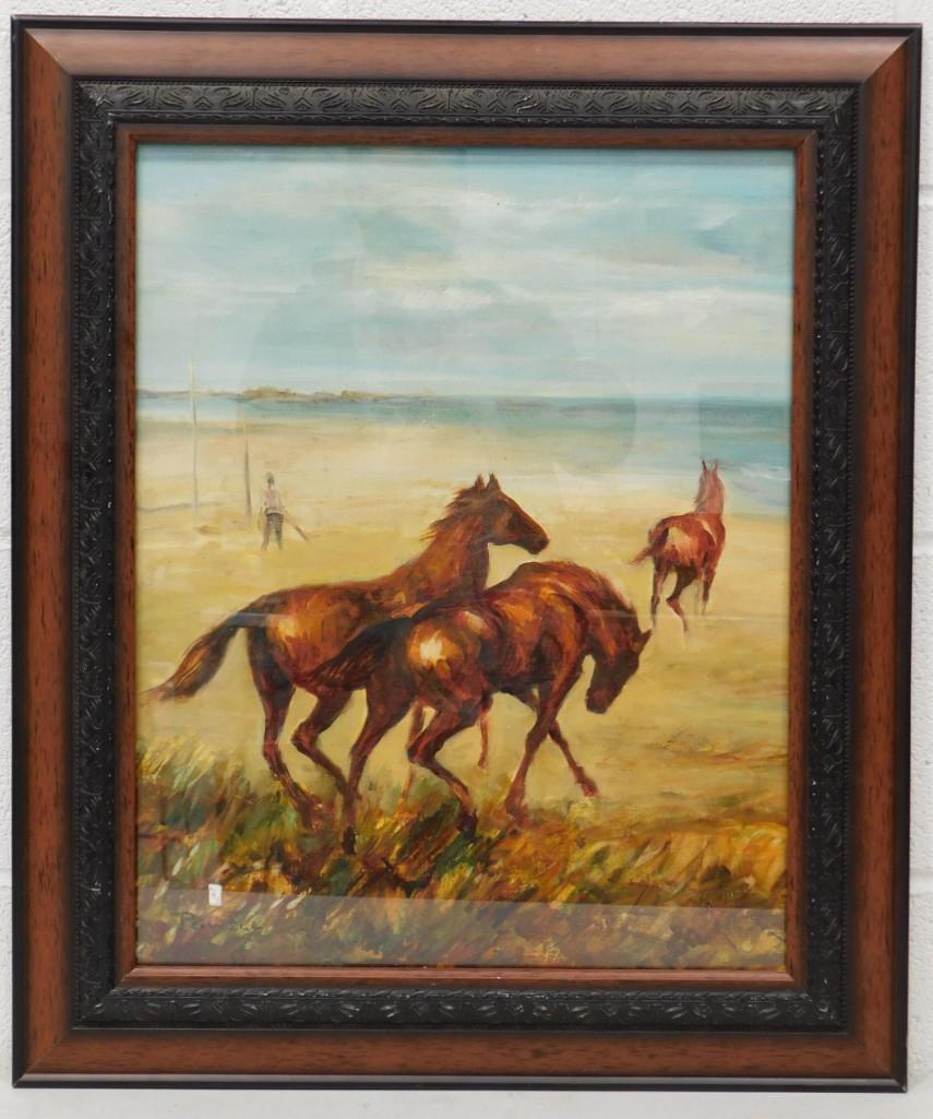 Ace Powell Listed Western Artist 1912-1970 Original Oil Composition Signed "Horses on Beach" 25"x21" (1 of 4)