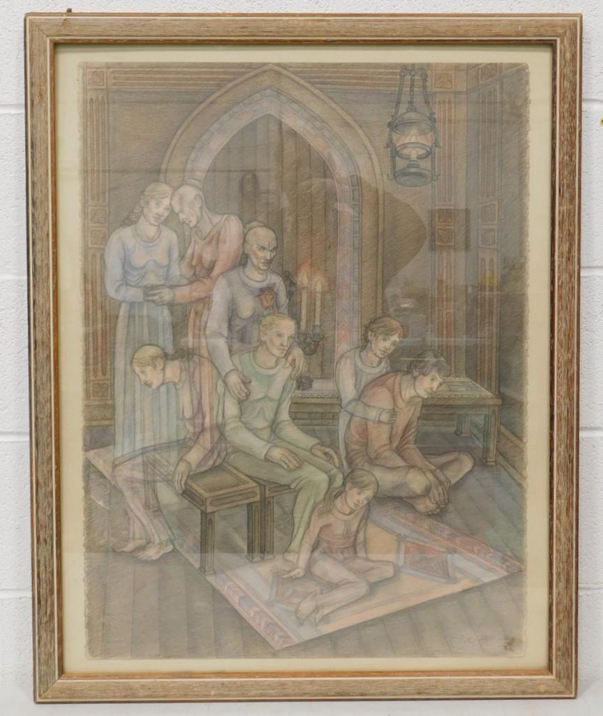 Ted Gilien Listed New York Artist 1914-1967 Rare Original Drawing Highly Detailed Composition 27"x34: Ted Gilien Listed New York Artist 1914-1967 Rare Original Drawing Highly Detailed Composition 27"x34"