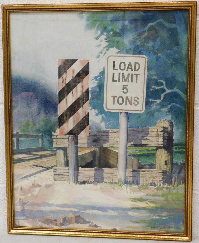 Aaron Bohrod Listed Wisconsin Artist 1907-1992 Original Watercolor Signed "Load Limit Bridge" (1 of 4)