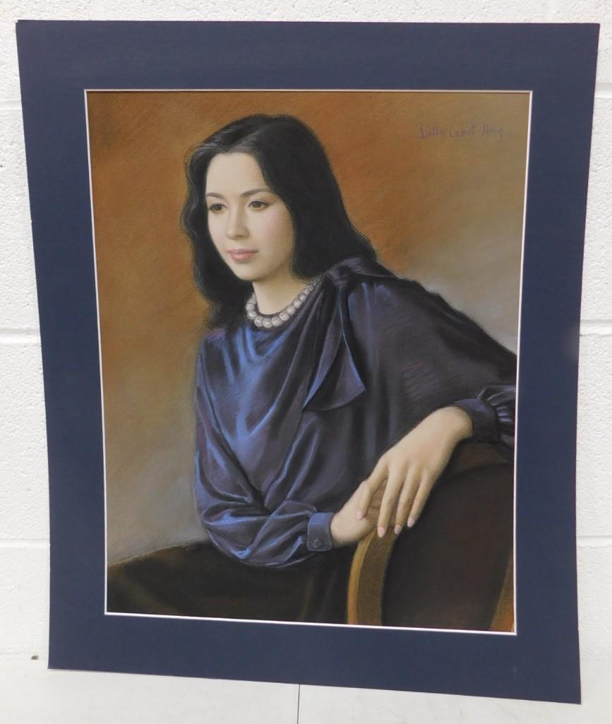 After Lilla Cabot Perry Listed American Artist 1848-1933 Original Portrait in Pastel "Girl with Pear (1 of 4)