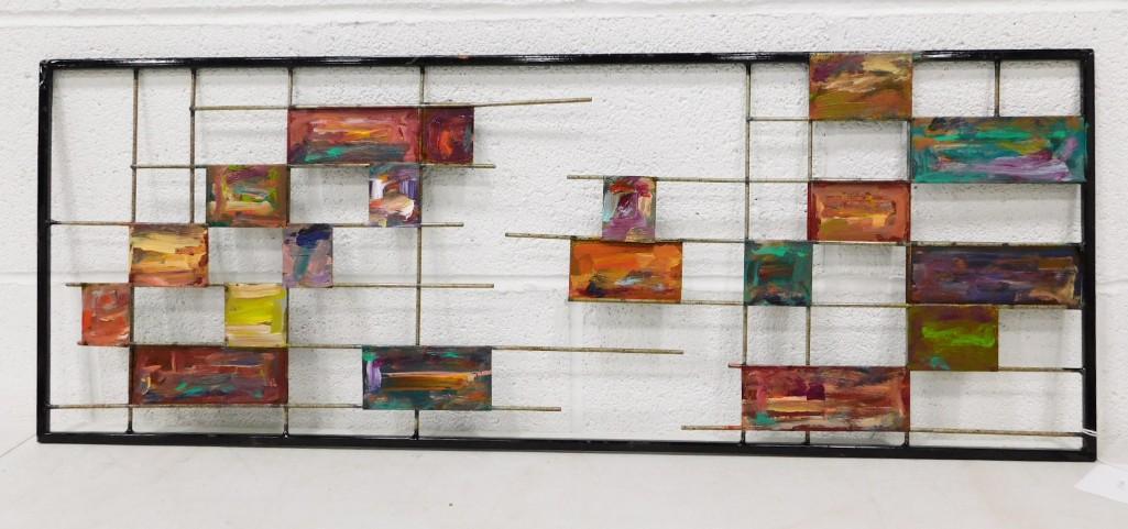 Mid Century Metal Wall Artwork Hand Painted 1964 Artist Signed on Verso Measures 12"x32" (1 of 5)