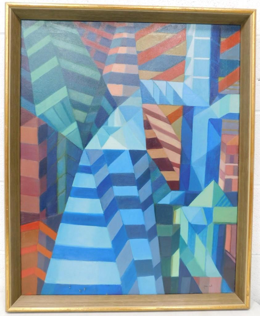 Jean Rets Listed Belgium Artist 1910-1998 Original Abstract Oil Composition c. 1960s Signed Front an (1 of 5)