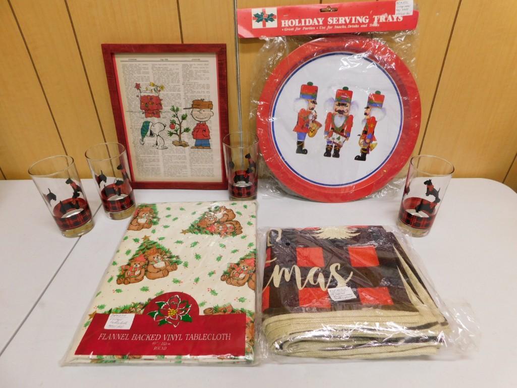 Christmas Lot incl Framed Peanuts Christmas Print, Anchor Hocking Scottie Dog Tumblers, (1 of 4)