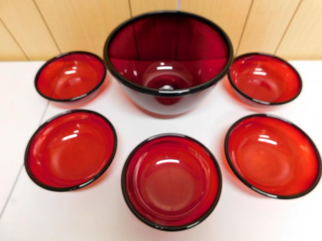 6 pc Vintage Arcoroc Ruby Red Salad Set Made in France (1 of 7)