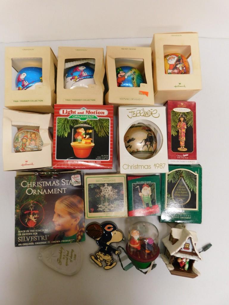 16 Christmas Ornaments incl Disney, Peanuts, Hallmark Keepsake Chinese Barbie, (1 of 3)