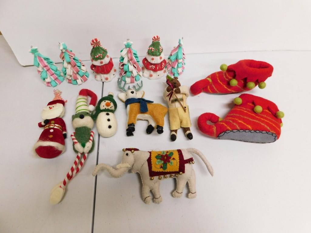 Felt Christmas Ornaments & Clay Christmas Trees Lot: Felt Christmas Ornaments & Clay Christmas Trees Lot . Possibly handmade OOAK