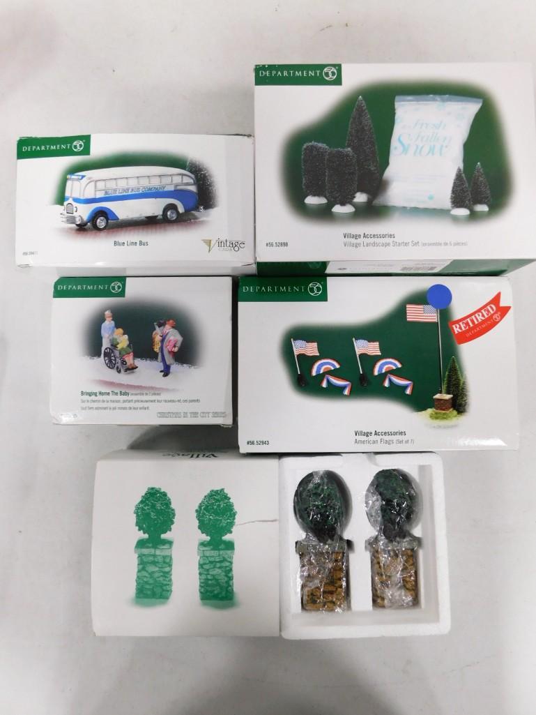 Dept 56 Village Accessories incl Blue Line Bus, Bring Home the Baby, American Flags, Village Landsca (1 of 4)