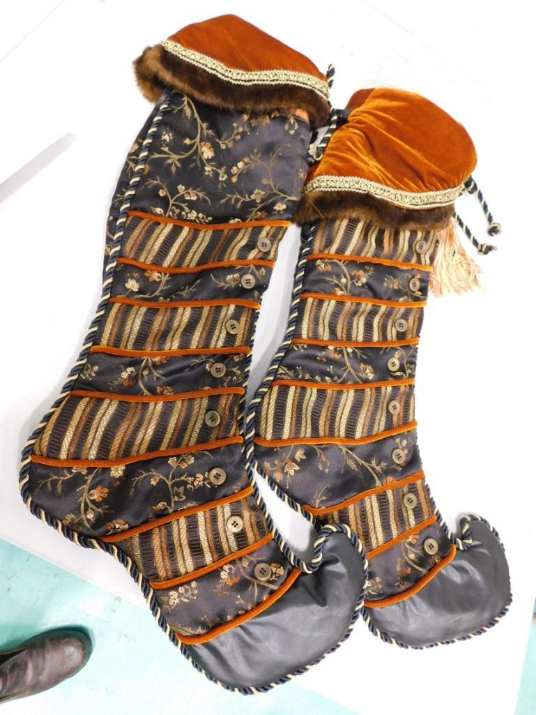 2 Christmas Stockings with Tassels, buttons, etc: 2 Christmas Stockings with Tassels, buttons, etc . Measures about 26" from top to heel