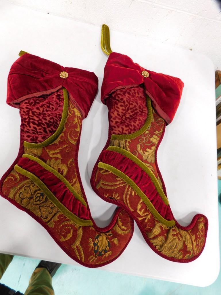 2 Christmas Stockings with Buttons, etc: 2 Christmas Stockings with Buttons, etc . Measures about 16" from top to heel