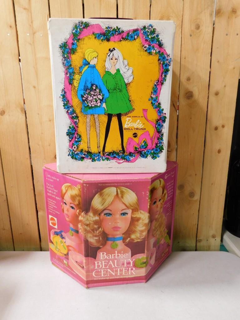 Vintage Barbie Doll Trunk Case and Barbie Beauty Center - Head Only: Vintage Barbie Doll Trunk Case and Barbie Beauty Center - Head Only