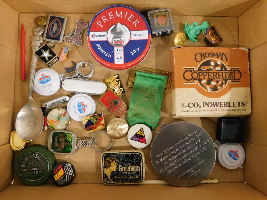 Lot of Smalls incl Campbell's Soup Spoon, Vintage Buttons, Jackie Robinson Commemorative Ornament, (1 of 3)