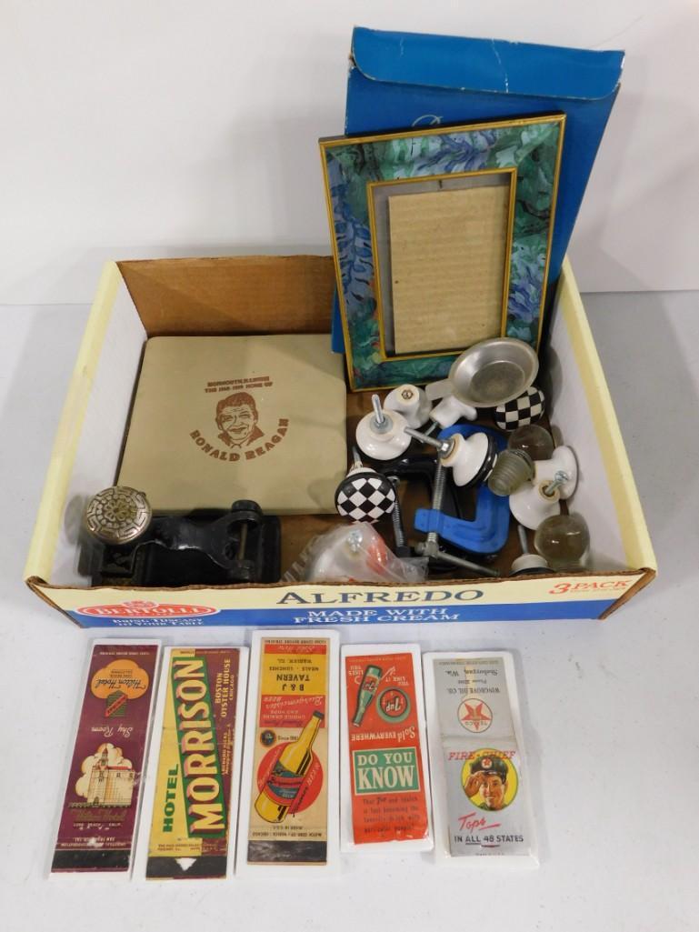 Smalls Lot incl Checkerboard Drawer Pulls, Vintage Matchbooks, Embosser, (1 of 3)