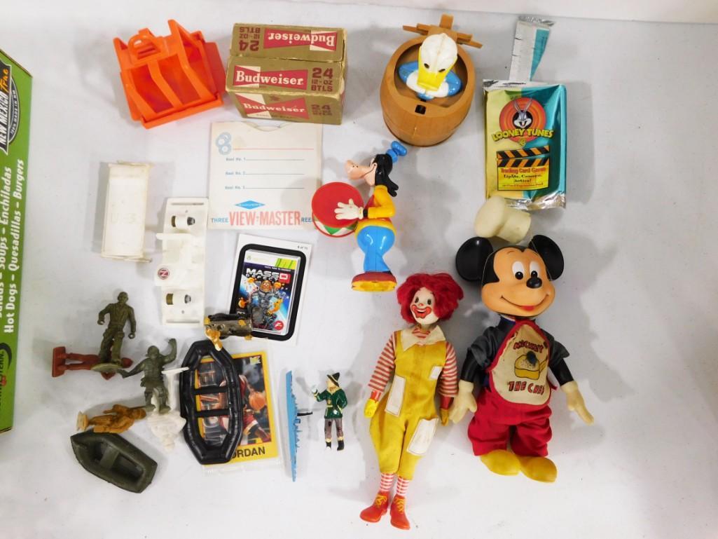Misc Toy Lot incl Ronald McDonald, Mickey Mouse, Donald Duck, Goofy, Action Figures, Trading Cards, (1 of 3)