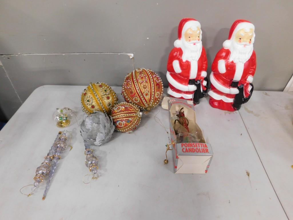 Christmas Decorations incl 2 Small Santa Blow Molds, Ornaments, Glass Icicle Ornaments, etc (1 of 6)