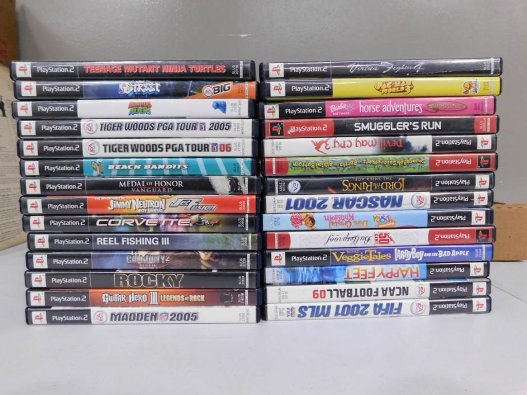 Lot of 28 PlayStation 2 Games including Tiger Woods, Rocky, Nascar, Pac Man (1 of 2)
