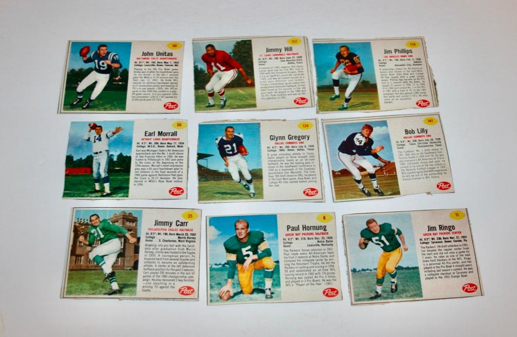 1962 Post Cereal Football Cards - 9 Different (1 of 10)