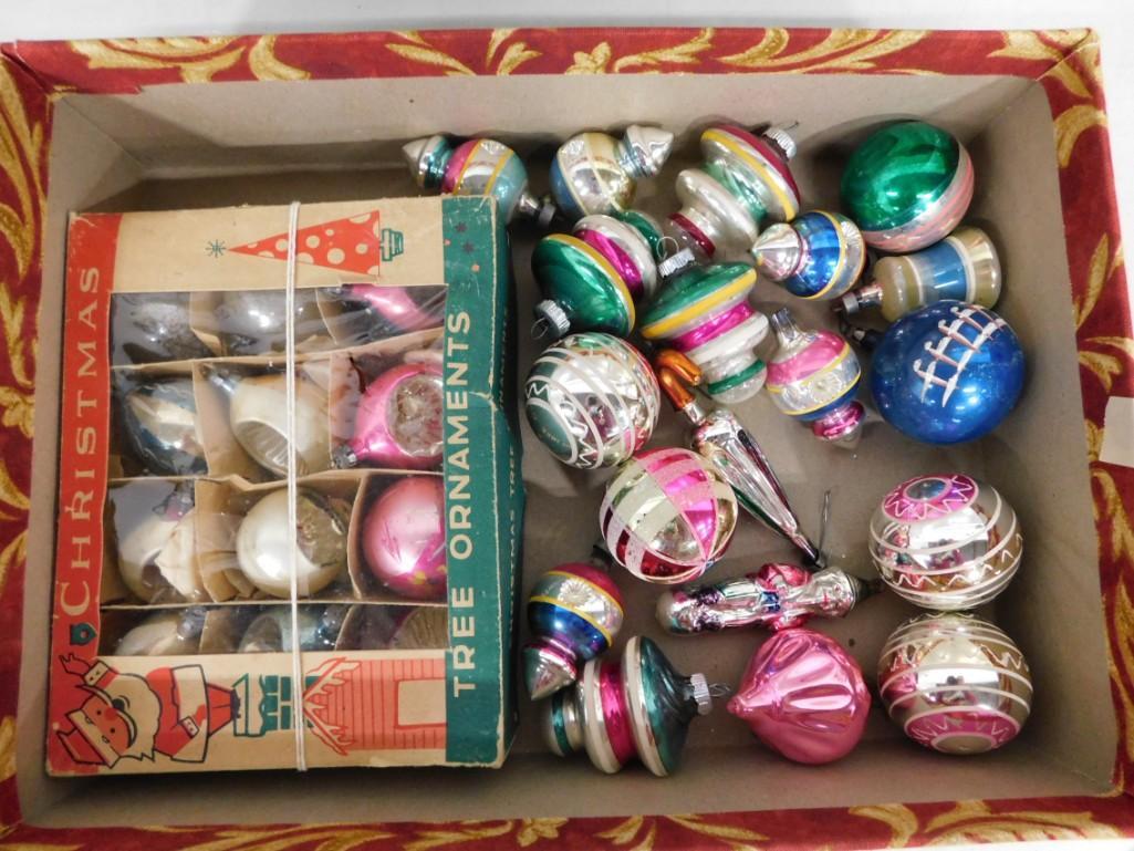 Vintage Glass Christmas Ornaments incl Shiny Brite, Figural, Indents, Teardrop, etc: Vintage Glass Christmas Ornaments incl Shiny Brite, Figural, Indents, Teardrop, etc