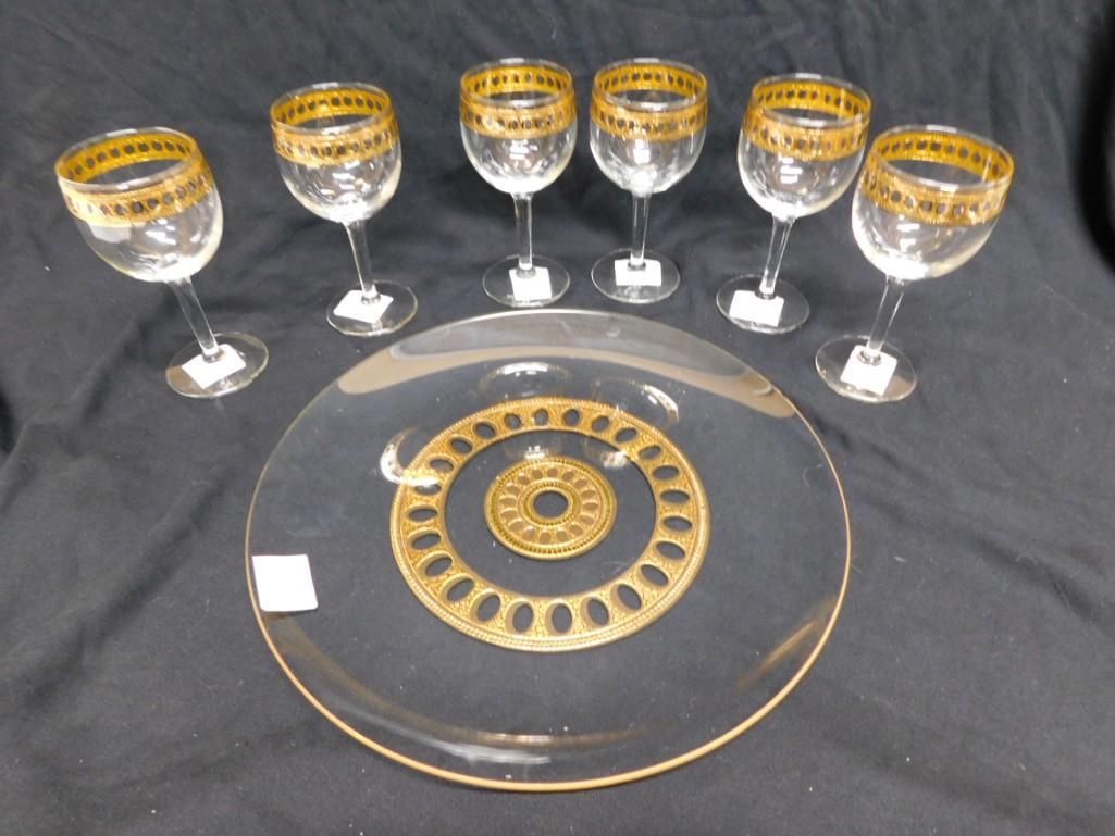 7 pc Culver Antigua Set incl 6 Stemware Glasses and 1 Platter (1 of 3)