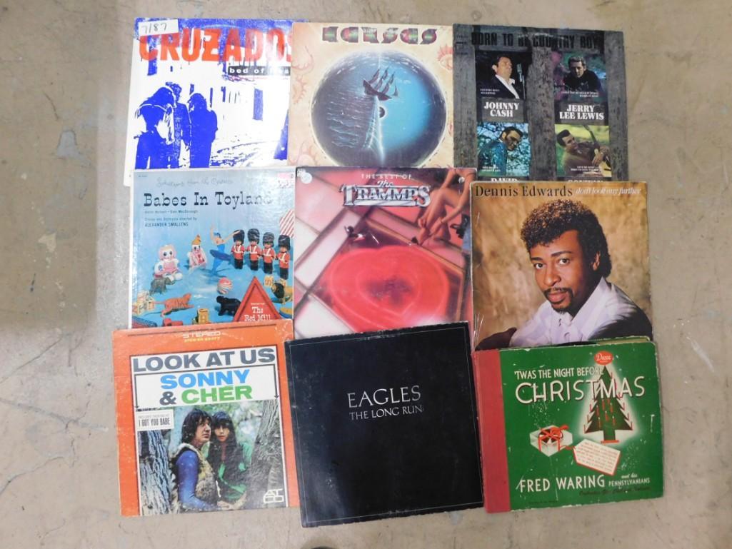Lot of Vinyl Records including The Eagles, Sonny and Cher: Lot of Vinyl Records including The Eagles, Sonny and Cher, The Trammps, Dennis Edwards, Kansas, Johnny Cash, etc. - Most records are in very good shape. some may have some scratches, but overall good