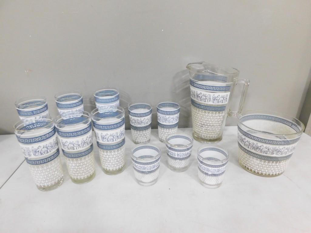 Jeannette Glass Roman Blue incl 6 larger Tumblers, 2 Med, 3 Small, Pitcher, Ice Bucket (1 of 6)