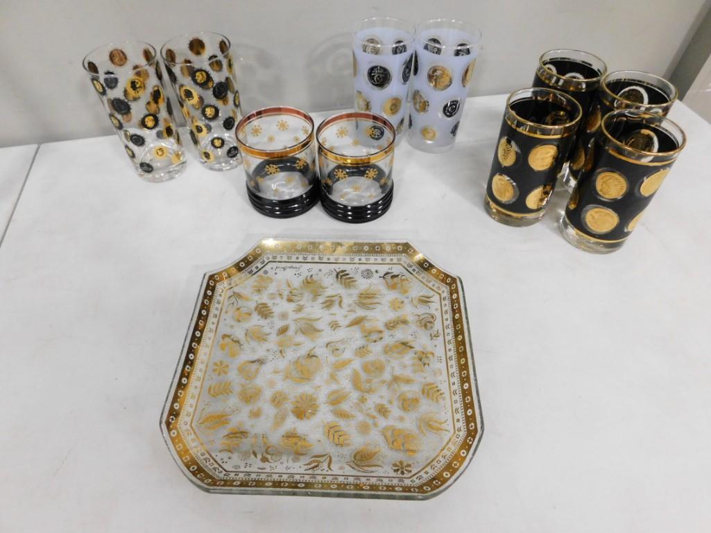 11 Glasses incl 2 Libbey Medallion High Ball Glasses, 4 Libbey Black and Gold Medalion Glass (1 of 5)