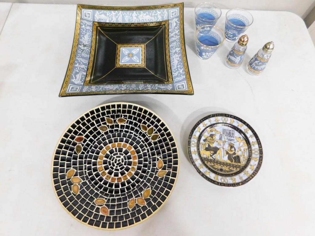 Egyptian Themed Collectibles incl Cera Etruscan Frieze Platter with Salt and Pepper Shakers and Egyp (1 of 7)