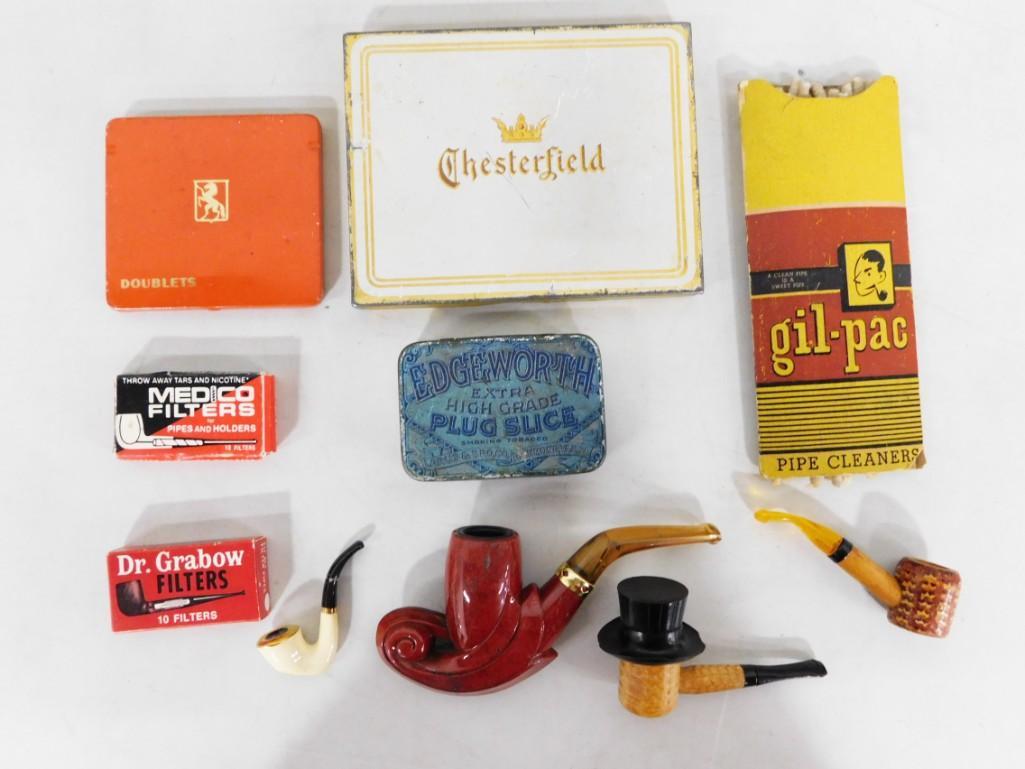 Vintage Tobacco Pipe Lot incl Pipes, Filters, Pipe Cleaners, Etc (1 of 4)