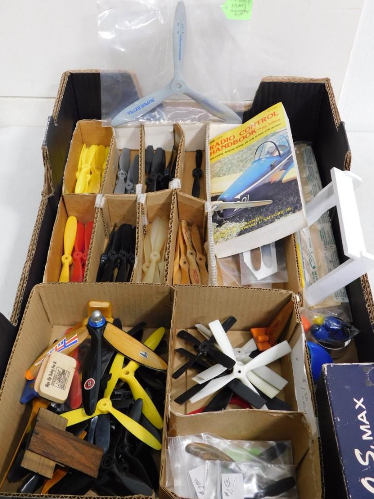 Large Lot of RC Airplane accessories including propellers: Large Lot of Remote Control Airplane accessories including propellers, Handbook, Glider, etc.